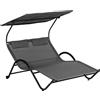 Easycomfort Lettino Prendisole Reclinabile a 2 Posti con Ruote, Poggiatesta Imbottito e Tetto, 200x137x138 cm, Grigio
