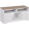 Easycomfort Mobile TV con 3 Scomparti Aperti, 2 Armadietti e Piano d'Appoggio, Mobile per TV fino a 50", in Truciolato, 105x40x52cm, Bianco e Legno