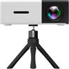 Zelurxx Mini proiettore - Proiettore compatto a focale corta FHD 1080p, facile da trasportare, luminosità adeguata, effetto 3D, con supporto per proiettore