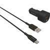 Greene, caricatore per auto QC 3.0 USB 3A per accendisigari con cavo da USB-A a USB-C 1,3M, nero