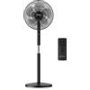 Brandson Ventilatore da piedistallo Brandson con telecomando, silenzioso, 12 velocità, DC, risparmio energetico, oscillazione, timer, funzione memoria, pannello LED, ECO, regolabile 120-135 cm