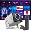 REAGLE Proiettore LED portatile 1000 ANSI 8K Support Full HD 130" Android 14 Smart TV WiFi 6 Bluetooth Autofocus a breve distanza Rotabile a 180° Home cinema REAGLE