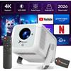 REAGLE Proiettore intelligente LED Android 14, 420 ANSI lumen, risoluzione 4K Full HD, schermo da 130 pollici, autofocus, Wi-Fi 6, Bluetooth 5.4, altoparlante da 5W, compatibile con Miracast e Airplay. Mini proiettore Reagle