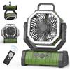 OEM Ventilatore da campeggio a 4 velocità con batteria da 20.000 mAh e rotazione a 270° - Illuminazione a LED e sistema di sospensione - Ricaricabile tramite USB