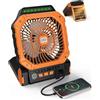 OEM Ventilatore a energia solare con batteria di ricambio - 4 piedini + torce a LED - telecomando e timer (2/4/8 ore) - USB-C/energia solare - design compatto da campeggio - arancione