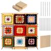 ErShiPing Tavoletta in Legno per Crochet, 20 x 20 cm Tavoletta Blocking Board, Accessori per Uncinetto, Tavola di Bloccaggio per Uncinetto, con 1 Base, 10 Aste Bastoncini in Acciaio, 5 Aghi per Occhielli
