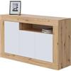 Habitdesign Credenza a 3 porte, buffet per soggiorno, armadietto ausiliario, modello Baltik, finitura bianca Artik e Rovere Nodi, dimensioni: 144 cm (larghezza) x 87 cm (altezza) x 42 cm (fondo)