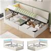 AOGLLATI Letto Singolo con Contenitore Idraulico 90x200 cm, Divano Letto Singolo con Testiera Imbottita y Luce LED Regolabile, Struttura Letto Singolo con Stazione di Rricarica, Salvaspazio, Beige