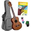 Cascha HH 2049 DE Ukulele Premium Tenore in Mogano con Manuale in Tedesco, Accordatore, Borsa Imbottita, 3 Plettri e Corde Aquila