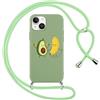Foonary Cover con Cordino per Apple iPhone 15 Plus 6,7, Custodia con Laccio Collana Tracolla Aesthetic Disegni Antiurto TPU Necklace Regolabile Protettiva Corda Case per iPhone 15 Plus, Avocado
