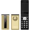 ASHATA 2G Flip Cellule per Anziani, Display a Colori da 2,4 Pollici Sbloccato Telefono con Chiavi e Altoparlanti Ad Alta Voce, Slot per Schede SIM a 2 SIM, per Anziani (Gold)