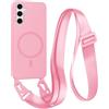FMPCUON FNPCUON Cover Magnetica con Cordino per Samsung Galaxy A14 4G/5G Compatibile con MagSafe,Ricarica Wireless, Placcatura Disegno Custodia con Collana Laccio Tracolla Regolabile Case.Pink