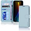 TECHGEAR Custodia a portafoglio in pelle per iPhone 17 con blocco RFID, custodia a libro con porta carte e contanti, cavalletto, cinturino da polso, chiusura magnetica, in pelle PU blu chiaro per