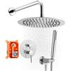 VEVOR Sistema Doccia a Pioggia per Bagno con Soffione Tondo 254 mm e Doccetta, Set di Rubinetti da Doccia a Parete, con Valvola in Ottone e Kit di Finitura, Rubinetto Doccia, Argento Cromato