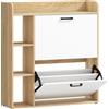 HOMCOM Scarpiera Slim con 2 Cassetti Ribaltabili e 3 Vani Aperti, Capacità 15 Scarpe, 83x24x90.5 cm, Color Legno e Bianco | Aosom Italy