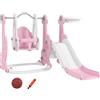 AIYAPLAY Scivolo 4 in 1 con Altalena, per Bambini 18-48 Mesi, Scaletta da Arrampicata e Cestino da Basket, Rosa | Aosom Italy