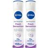 Nivea Fresh Sensation Spray 150 ml, Deodorante donna spray per una protezione fino a 72h 2x150 ml