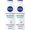 Nivea Crema Corpo Idratante Express 250 ml, corpo idratante 72 ore per pelle normale e secca 2x250 ml