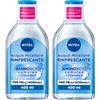 Nivea Micellair 5in1 Acqua Micellare Rinfrescante 400 ml, Detergente viso e occhi struccante 2x400 ml