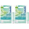 Labello Scrub Idratante Aloe Vera 4.8 g, Balsamo labbra scrub con particelle esfolianti e 2x5,5 ml