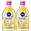 Nivea Acqua Micellare Skin Glow 400 ml, Struccante viso e occhi con 5% siero + Aminoacid Complex 2x400 ml