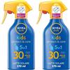 Nivea Sun Spray Solare Kids Protect & Care FP30 270 ml, Crema solare per bambini waterproof 2x270 ml