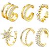 HTTDSLF 6Pcs Ear Cuff Orecchini Non piercing, Orecchini Senza Buco Donna, Earcuffs con Regolabile Ipoallergenici Piercing Finti, per Cartilagine Orecchini a Clip Regalo di Gioielli