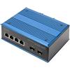 DIGITUS Switch di Rete - 6 Porte Gigabit Ethernet - 4X RJ45 + 2X SFP - IP40-10/100/1000 Mbit/s - Montaggio su Guida DIN - Serie Industriale - Nero/Blu