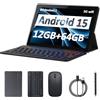 CUPEISI Tablet Android 15 da 10 pollici, 12 GB di RAM + 64 GB di ROM + 1 TB espandibile, tablet 2 in 1 con tastiera/custodia/mouse/penna, processore quad-core da 1,8 GHz, fotocamera da 8 MP, tablet