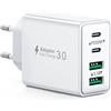 Generico Caricatore USB 40W, 4 Porte, 2 USB-C PD 20W e 2 USB-A 3.1A, Fast Charge 3.0, Bianco, compatibile con iPhone, Samsung Galaxy, iPad