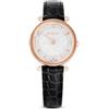 Swarovski Orologio da donna con cinturino in pelle svizzera, finitura color oro rosa, con cristalli, Nero