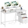 VASAGLE Scrivania per Computer con Cassetti in Tessuto, Supporto per Monitor, Scrivania da Ufficio, 2 Prese AC, 2 Porte USB-A, 140 x 60 cm, Bianco Acero LWD094W01V1
