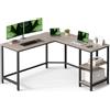VASAGLE Scrivania per Computer a Forma di L, 138 x 138 x 76 cm, Scrivania ad Angolo con 2 Ripiani, per Ufficio Studio, Greige e Nero LWD72MB