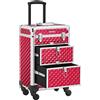 SONGMICS Valigetta Trucchi, Valigia Porta Trucchi, Trolley Make Up, 2 Cassetti, Grande, 34 x 24 x 56 cm, Ruote Girevoli a 360°, Beauty Case da Viaggio, per Truccatori, Idea Regalo, Rosso JHZ08RD