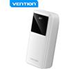 Vention Powerbank 30000mAh - Ricarica Rapida 22,5W - USB-C/USB-A/Micro-USB - Schermo LED - Leggero e Sicuro - Colore Bianco