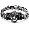 COOLSTEELANDBEYOND Uomo Acciaio Fantasia Barbozzale Bracciale Annata Zucchero Cranio Charms Blu Zirconi Occhi, Braccialetto del Polsino