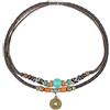 Ancient Tribe Collana boho in cordoncino di pelle con perla turchese e ciondolo moneta vintage - Girocollo doppio regolabile per uomo e donna, 38 cm