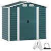 Outsunny Casetta da Giardino 2.36 m² in Lamiera d'Acciaio con 4 Prese d'Aria e 2 Porte Scorrevoli, Capanno Porta Attrezzi con Tetto Inclinato, Lucchetto e Guanti, 213x120x194 cm, Verde