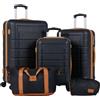 FANTASK Set di 5 valigie rigide da viaggio con 1 borsa da viaggio e 1 beauty case, valigia da viaggio con manico telescopico e lucchetto a combinazione, valigia rigida con ruote e bagaglio a mano