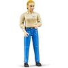 bruder 60408 - donna bworld con pelle chiara e pantaloni blu, figura giocattolo, contadino, moglie di contadino
