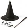 GMM Set Accessori Costume da Mago, Cappello da Strega Nero, Bacchetta Magica, Occhiali Rotondi, Kit Travestimento 3 Pezzi
