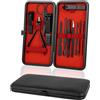 AYBUY Set Manicure Professionale, 12 pezzi Set Tagliaunghie Unghie, Kit Pedicure Manicure con custodia in pelle pregiata per Uomo/Donna, set di bellezza portatile, per viaggi (Nero-B)