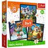 Trefl - 44 Cats, Incontrare Gattini Carini - Puzzle 3in1, 3 Puzzle, da 20 a 50 Elementi - Puzzle con Personaggi Delle Fiabe 44 gatti, Diversi Gradi di Difficoltà, per Bambini dai 3 anni