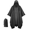 DAWRIS Poncho Antipioggia da Uomo Impermeabile 210T Oxford con Cappuccio per Festival, Bicicletta, Escursionismo, Campeggio - 3 in 1 Raincoat