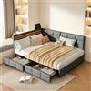 Poeahu Divano letto 140 x 200 con illuminazione a LED e presa USB, letto matrimoniale con 2 cassetti di stoccaggio, moderno letto a 2 posti con rete a doghe per soggiorno, camera da letto