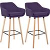 CLP Set di 2 sgabelli da bar imbottiti con schienale Grant, Sgabelli con rivestimento in tessuto, Struttura in legno fino a 150 kg | Colore viola