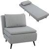 HOMCOM Poltrona Letto Singola 3 in 1 Pieghevole Schienale Regolabile 3 Posizioni, Cuscino Sfoderabile, Divano Letto Salvaspazio Effetto Lino, Struttura in Legno, Soggiorno, 75x88x78cm, Grigio Chiaro
