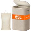 Lifewit Cesto Portabiancheria, Cesta Panni Sporchi con coperchio, Laundry Basket con Plastica Manici, Porta Biancheria Sporca per Bagno, Lavanderia, Camera da Letto, 85 L, Beige