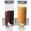 HauTour Dispenser per cereali, doppio montaggio a parete, 3 l, doppio contenitore, in plastica, per cereali, cereali e caramelle, 11,4 x 5,9 x 11,81 pollici, argento