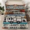 Loussiesd Happy Camping - Set di lenzuola con angoli per camper e campeggio, vintage, motivo: rimorchi in stile fattoria, set di biancheria da letto vintage con assi di legno, decorazione per camera da letto, 3